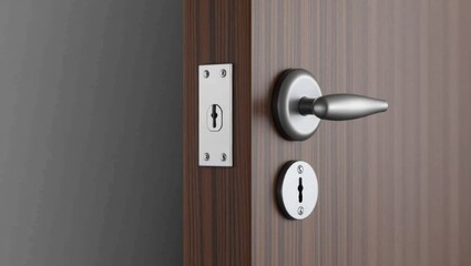 Door Lever Lock. Digital Halo Smart Passkeys soundproof Leaselock chainway Laxihub Akeyless Modern silver handle and keyhole on wooden interior design, security concept, home improvement, close-up, m