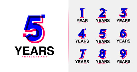 Anniversary logo collections. Number symbol with line and square shape for digital concept