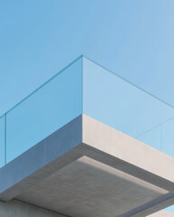 Fototapeta premium Modern architectural design featuring glass railing under clear sky