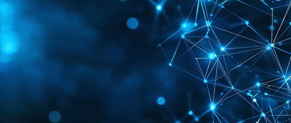 Fototapeta premium A stunning abstract representation of a digital network in shades of blue, showcasing interconnected nodes and lines, symbolizing advanced technology and communication systems.