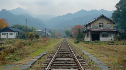 Fototapeta premium Abandoned train station in mountains.
