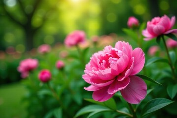 Peony flowers in a lush green garden , garden, garden decor, outdoor