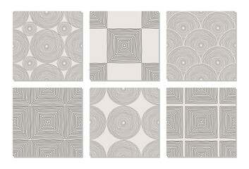 Set of trendy minimalist seamless pattern with abstract creative artistic hand drawn composition