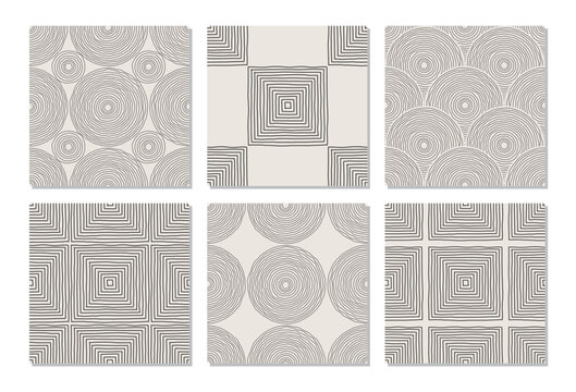 Set of trendy minimalist seamless pattern with abstract creative artistic hand drawn composition
