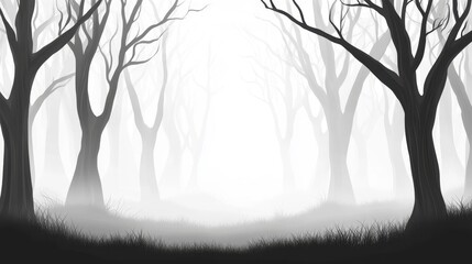 Fototapeta premium Misty forest background with eerie fog