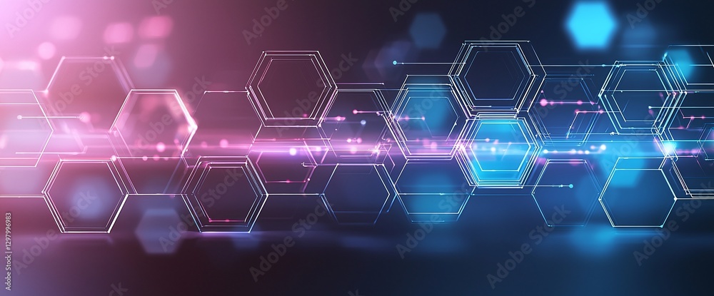 Poster a vibrant and dynamic abstract background featuring interconnected hexagonal shapes and glowing ligh
