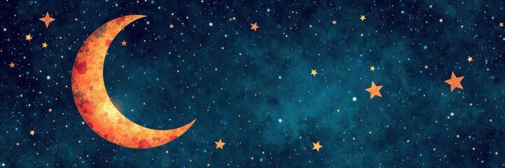 Naklejka premium Retro astronomical illustration of a crescent moon and stars, astronomy, antique, crescent