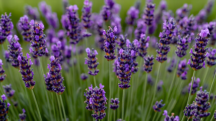 Close Up Of Lavender Flowers With Purple Blossoms And Green Background Demonstrating Natural Beauty