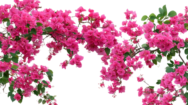 Vibrant Bougainvillea: A profusion of radiant pink bougainvillea blossoms cascade gracefully, creating a vivid floral display against an unobtrusive background, celebrating the beauty of nature.