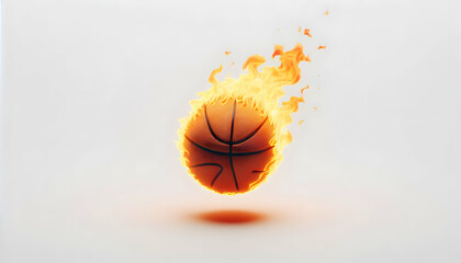 Basketball A minimalist, isolated image of a flaming basketball against a completely white background