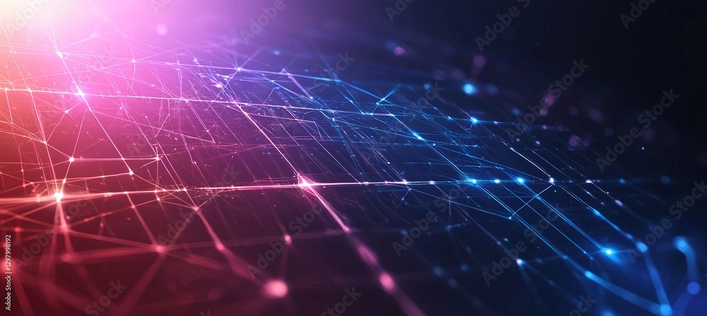 Poster a vibrant digital network with interconnected lines and nodes, showcasing the beauty of technology. 