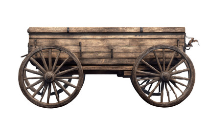Fototapeta premium Rustic Wagon: This is a rustic and weathered wooden wagon, evoking a sense of history and simpler times, the wagon stands in isolated against the empty back ground.