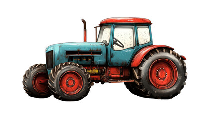 Obraz premium Rustic Charm: A Vintage Tractor: A weathered, teal and red vintage tractor stands proudly, showcasing its rustic charm and agricultural heritage.