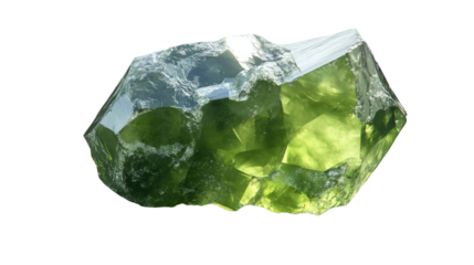 Sparkling Green Gemstone: A captivating close-up shot of a raw, shimmering green gemstone, showcasing its natural facets and crystalline structure, reflecting light with captivating brilliance.