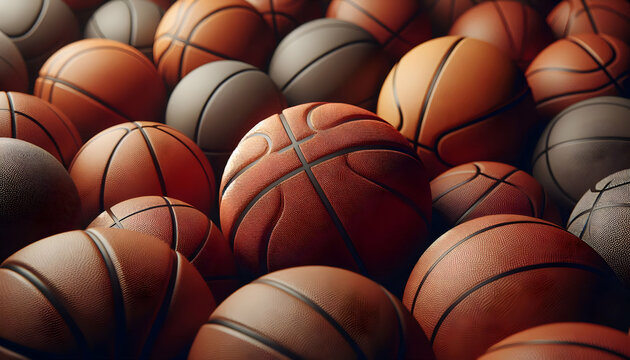Basketball A concept-focused shot of a single basketball among a pile of others, the ball prominently placed in3