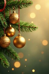 Round golden ornaments hanging from a string, twine or thread, spherical shapes,