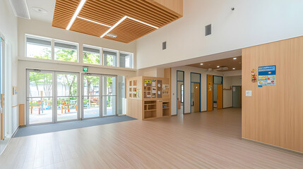 Modern Wooden Interior With Bright Daylight and Glass Doors