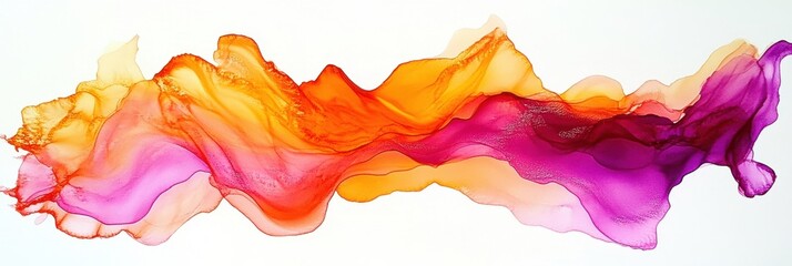 Abstract Painting with Vibrant Color Gradients Flowing Dynamically Across White Backgrounds And Swirls Of Pink And Orange Color with Purple Hues.  A