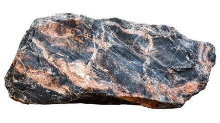 Striated Granite Stone: A close-up of a rough, textured granite stone, showcasing a unique pattern of black, red, and grey mineral veins creating a captivating natural design.