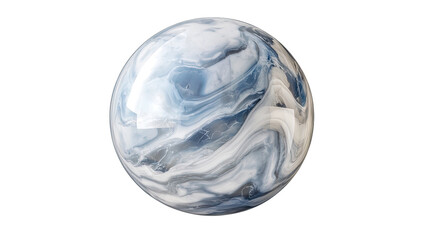 Swirling Marble Sphere: A close-up shot of a captivating marble sphere, exhibiting a mesmerizing blend of flowing colors. The marble effect is evident with shades of grey and blue.