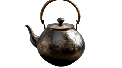 Antique Kettle: A classic, vintage kettle with a rustic, aged appearance, inviting warmth and nostalgia.