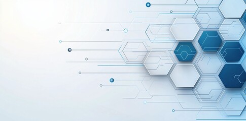 Obraz premium Abstract technology background featuring blue hexagons and lines, ideal for digital design, innovation, and modern concepts. Perfect for tech-related projects and presentations.