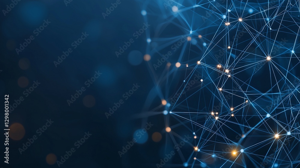 Poster abstract technology background featuring interconnected lines and dots, creating a network of data a