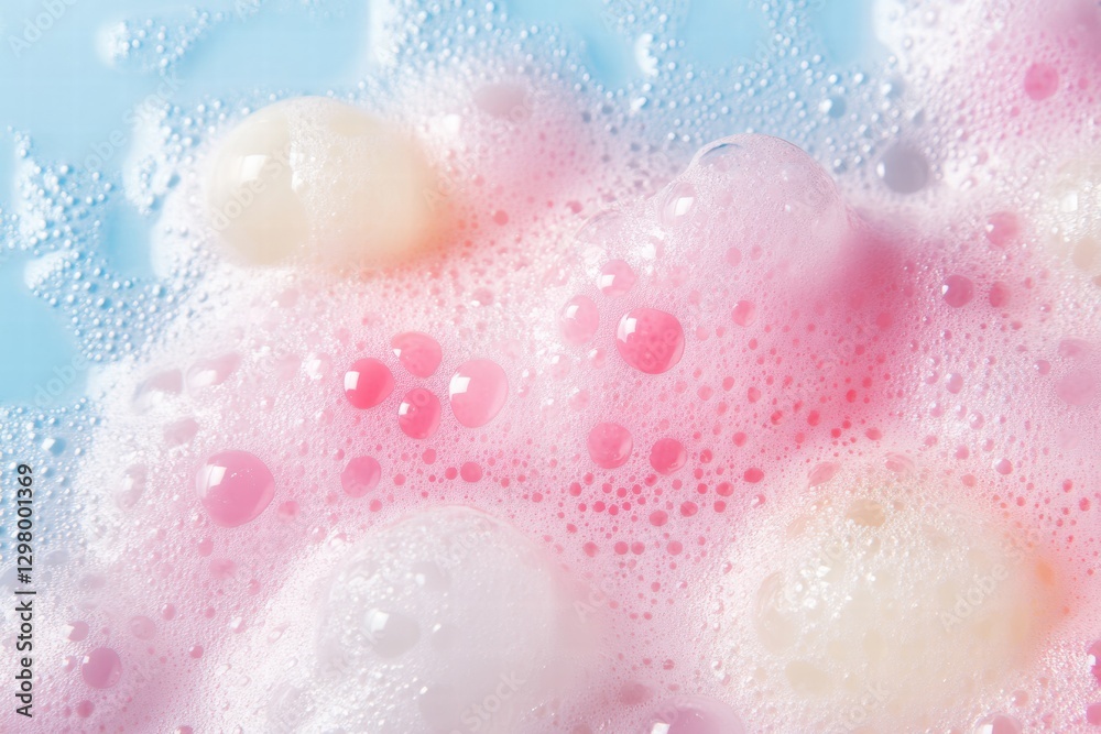 Aufkleber Colorful bubbles floating on a blue surface creating a vibrant and playful atmosphere with hints of pink hues. Generative AI
