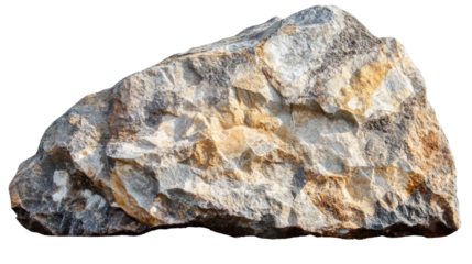 Rough Grey and Beige Boulder: A large, rough boulder with a mix of grey and beige tones, showing natural textures and variations in color. Isolated on white background.