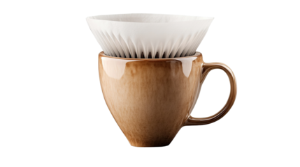Brewing Ritual: a close-up studio shot features the minimalist elegance of a ceramic coffee cup paired with a matching filter. The composition highlights the simplicity of the preparation ritual