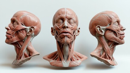 Muscular anatomy of the human head and neck, focusing on facial expressions.