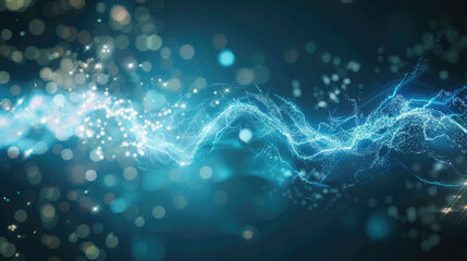 Futuristic electricity concept: glowing blue lightning connecting two wires, creating the effect of sparkling energy. 