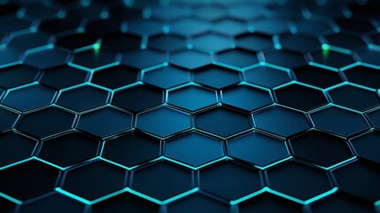 Fototapeta premium An intricate pattern of hexagonal shapes glowing with a blue hue, symbolizing modern technology and innovation. This abstract design showcases a digital aesthetic.