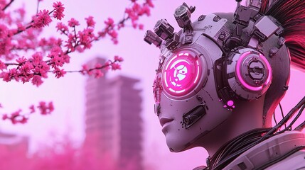 Fototapeta premium A close-up of a futuristic samurai with a glowing cybernetic mask