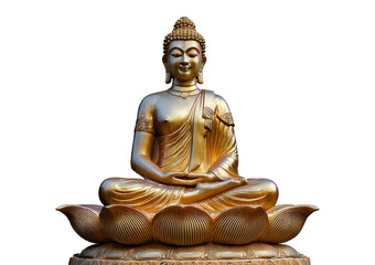 Fototapeta premium A statue of Buddha sitting on a lotus, isolated on a transparent or white background.