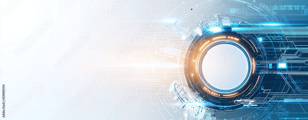Poster futuristic abstract technology background featuring digital elements and a glowing circular interfac