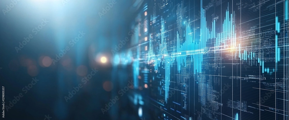 Poster futuristic data visualization with glowing graphs and charts. ideal for showcasing data analysis, bi