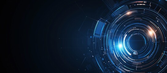 Futuristic digital background with glowing circular shapes, abstract technology theme. Ideal for presentations, tech articles, and innovative project graphics.