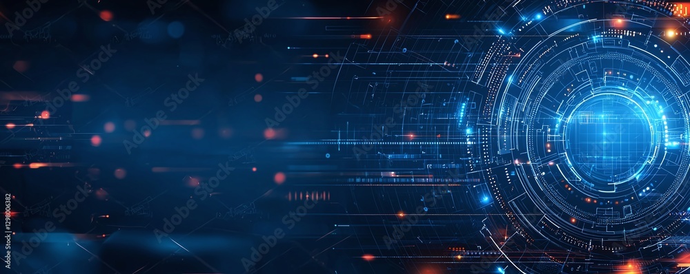Poster futuristic digital technology background featuring abstract lines and glowing spheres. perfect for s