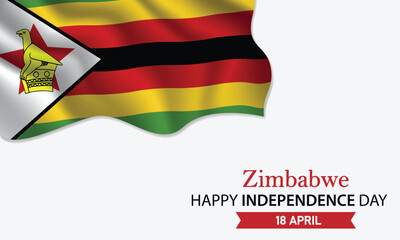 Happy Independence Day Zimbabwe. April 18th. Celebrating Zimbabwe's Freedom, National Pride, and Heritage. Waving Zimbabwean flag and lettering text design. Vector illustration.