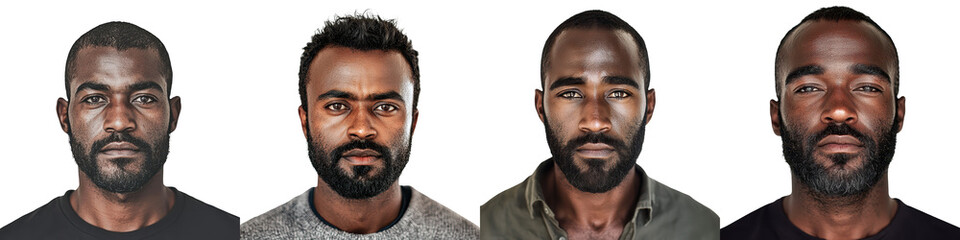 Obraz premium A collection of diverse portraits showcasing mature confident African ethnic men with bearded faces expressing a range of thoughtful resolute and introspective emotions