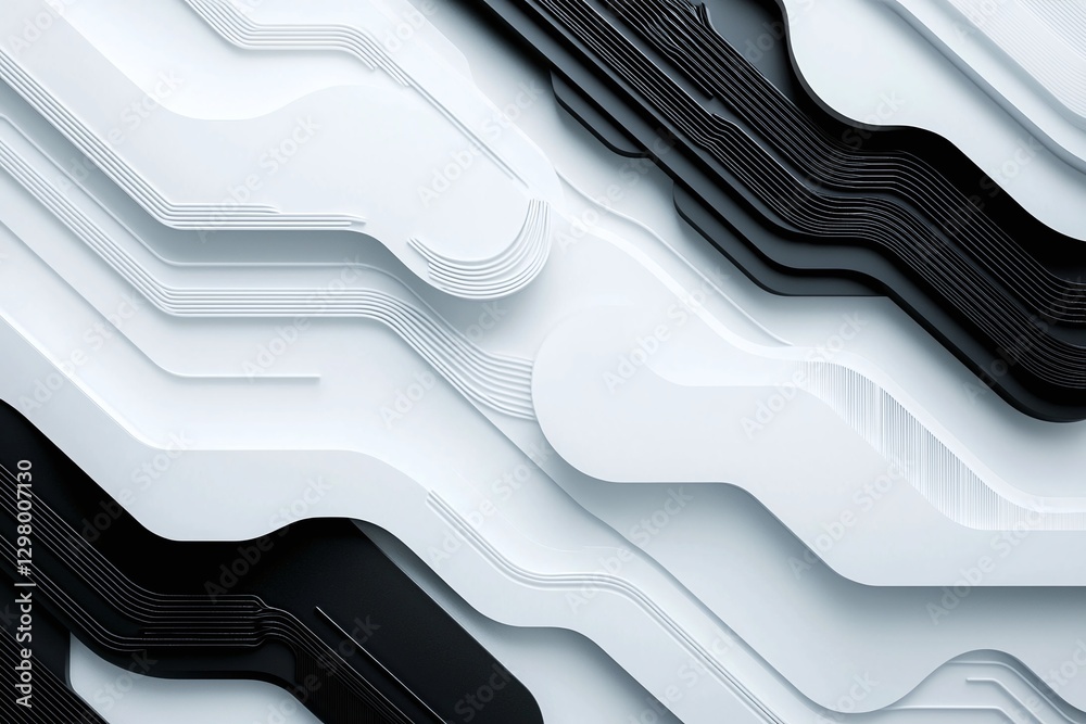 Poster this abstract graphic design features a dynamic interplay of black and white lines, creating a moder