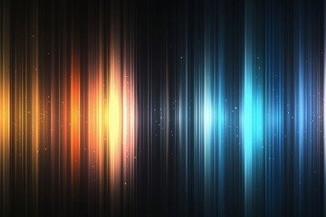 This abstract image features vibrant vertical light stripes in shades of orange, blue, and green, creating a dynamic and energetic feel