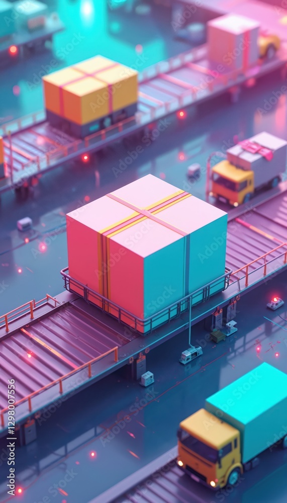 Poster boxes move along automated conveyor belts, representing reverse logistics, product returns. improvin