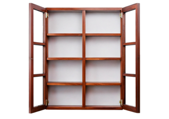 Contemporary open shelving unit for stylish interiors isolated on a transparent or white background.