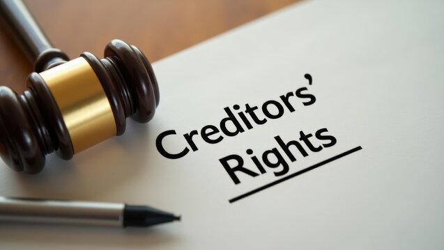 Creditors' Rights. Gavel is resting on paper with words creditor ' s rights
