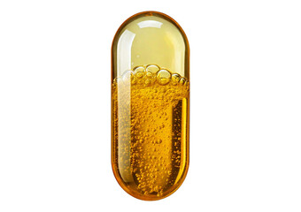Gel capsule with golden liquid. isolated on a transparent or white background.
