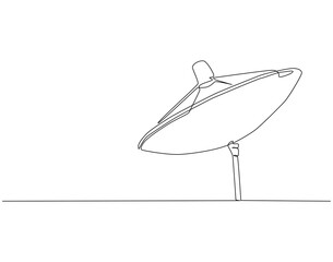 Continuous line drawing of satellite dish. Single line illustration of parabolic antenna. Radio, network, signal concept. Editable outline