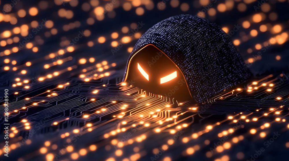 Poster Mysterious figure surrounded by glowing particles in a dark setting