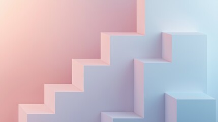 Fototapeta premium Abstract 3d rendering of a staircase. the staircase is made up of three steps, each with a different color - pink, light blue, and light pink.